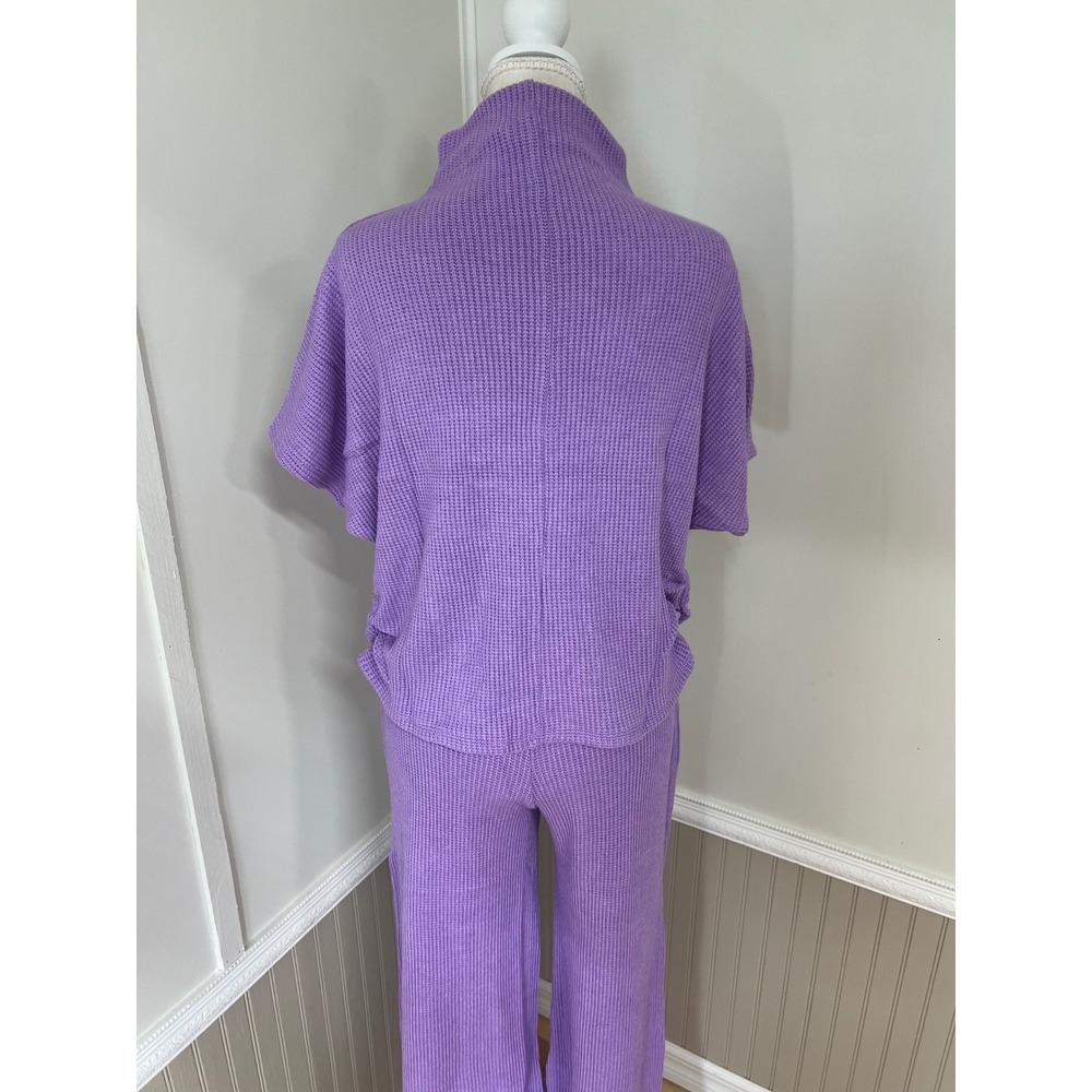 Zenana Womens Purple Waffle Knit 2 Piece Set Mock Neck Top Wide Leg Pants Small - Picture 12 of 15